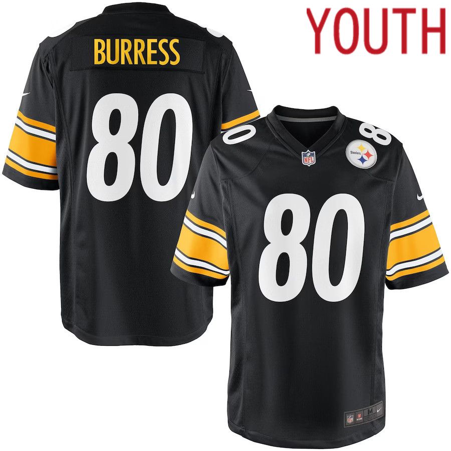Youth Pittsburgh Steelers 80 Plaxico Burress Black Nike Team Color Game NFL Jersey
